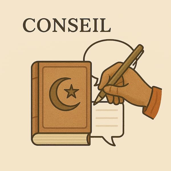 Livre de voyage avec croissant islamique et main avec crayon - conseils halal