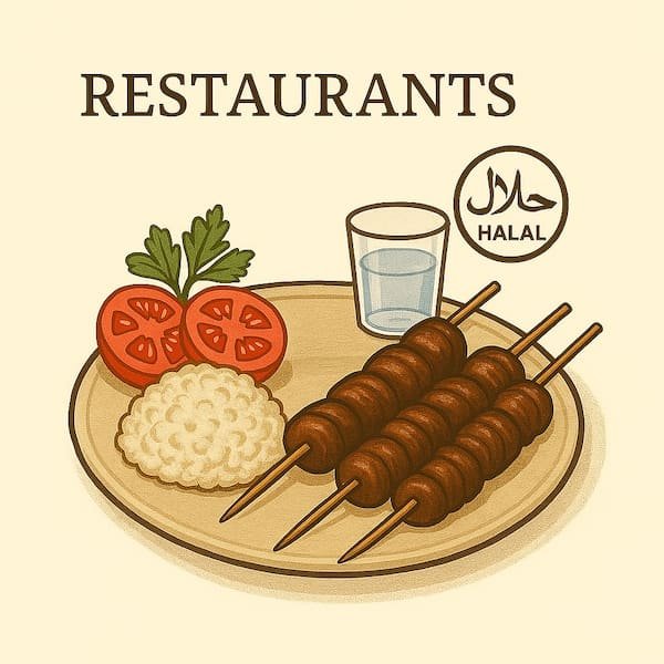Assiette de brochettes halal pour voyageurs musulmans